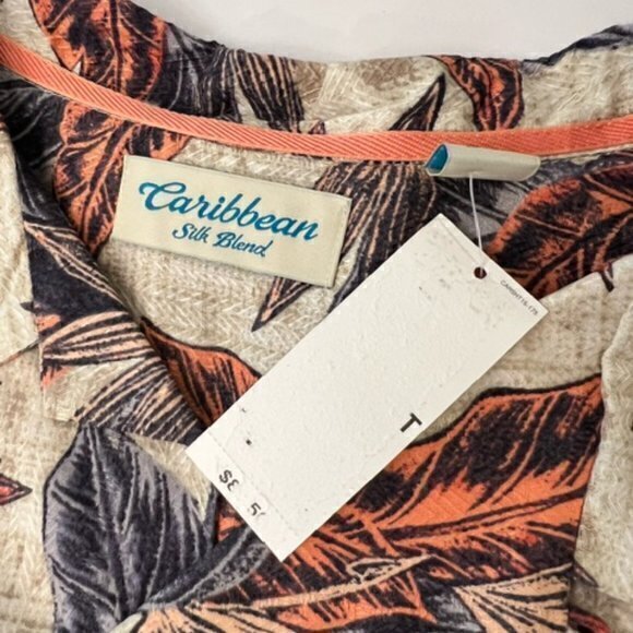 Caribbean Silk Blend Feathers Print Short Sleeve‎ Hawaiian Camp Shirt Mens 2XT - Picture 8 of 12
